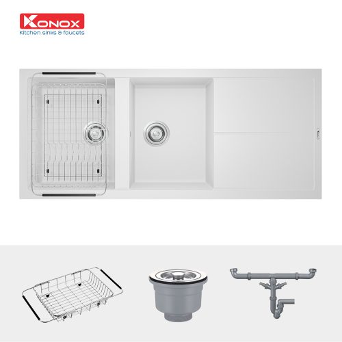 Chậu rửa chén đá Konox Livello Smart 1160 White Silver 2 hố
